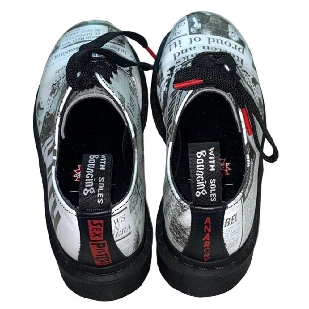 NEW DR. MARTENS Sex Pistols 1461 Oxford Shoes Punk 3-Eye B/W Newspaper Print Doc - Picture 9 of 9